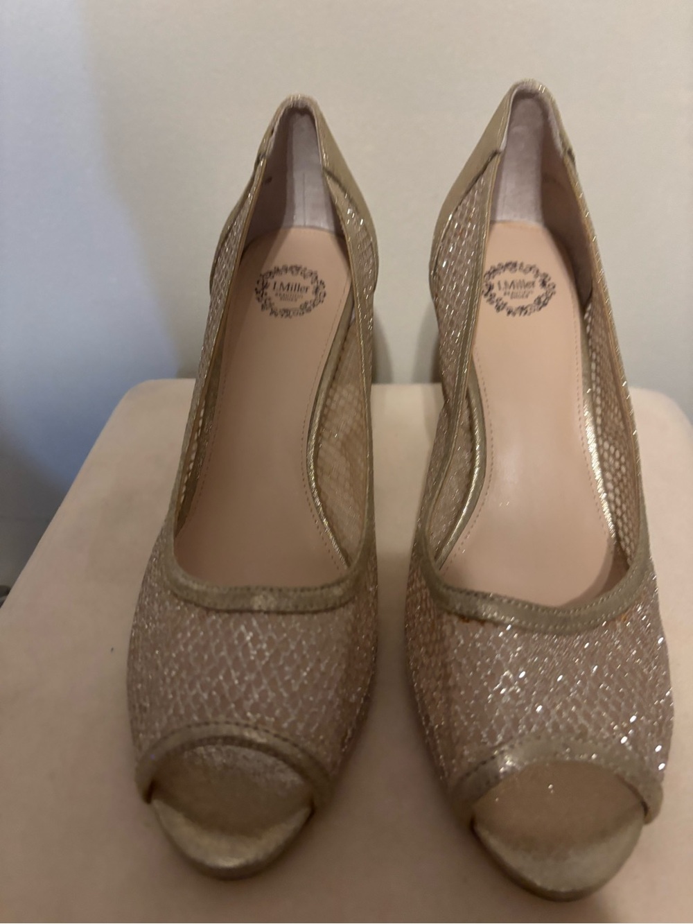 Metallic Gold Peep-Toe Heels